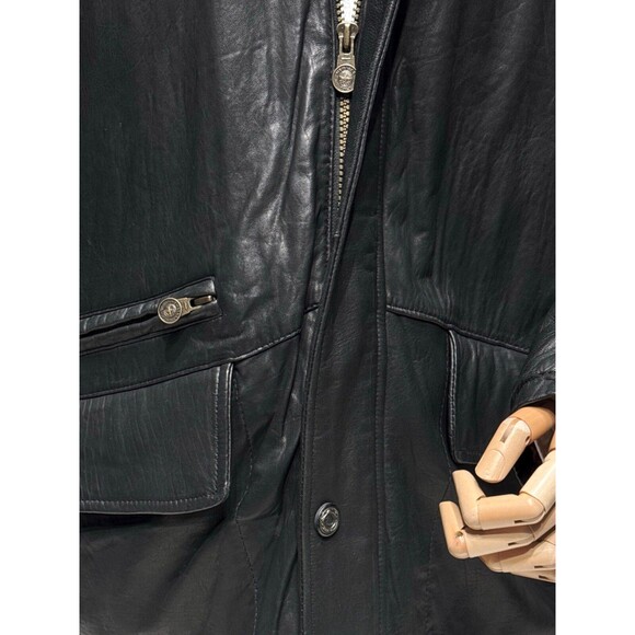 VTG Members Only Insulated Black Soft Leather Long Jacket Men’s Size Large - Picture 8 of 13